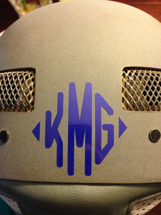 My Relatively Stable helmet monogram - this is the 2" size on my IRH